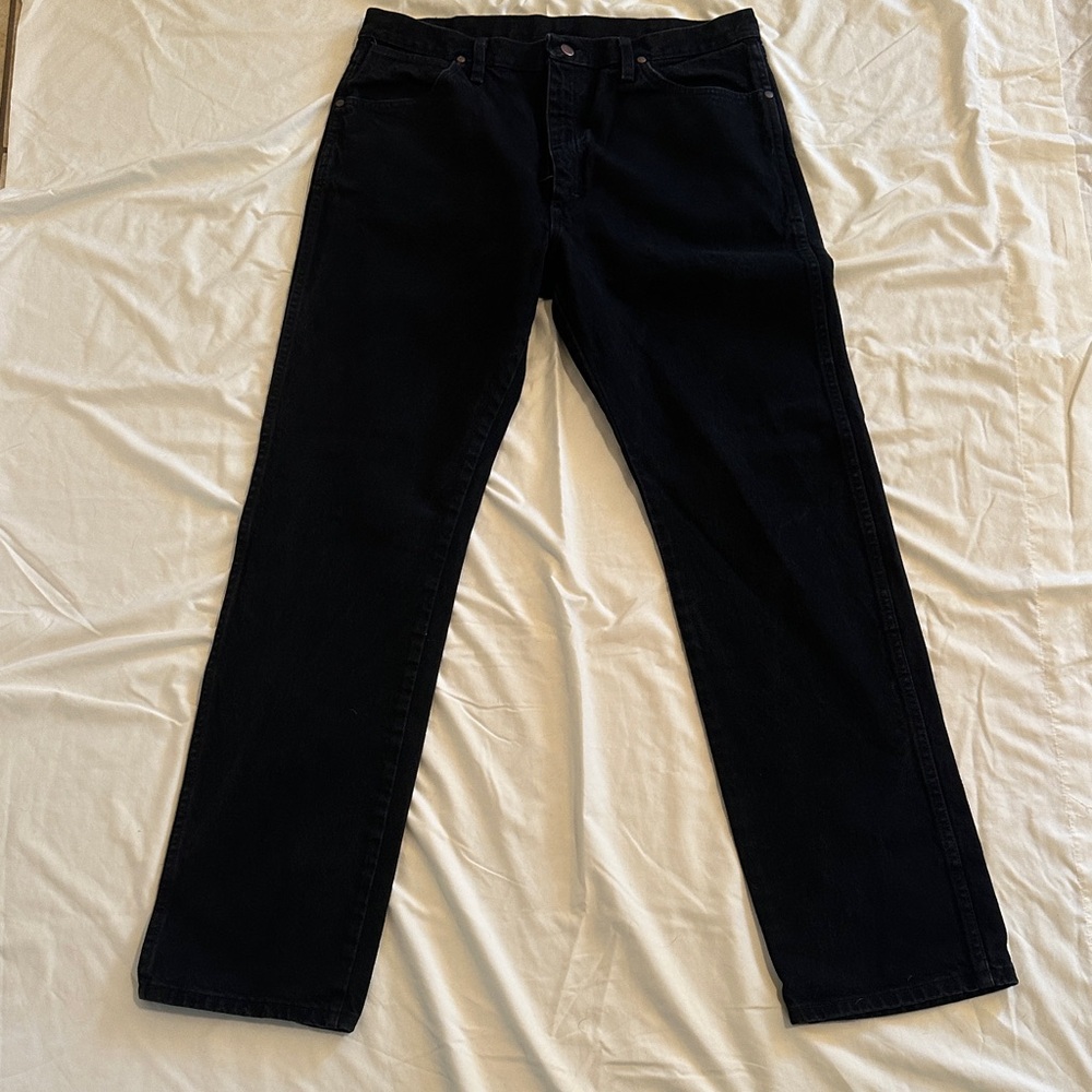 Wrangler Dark Denim Jeans with Tan Accents